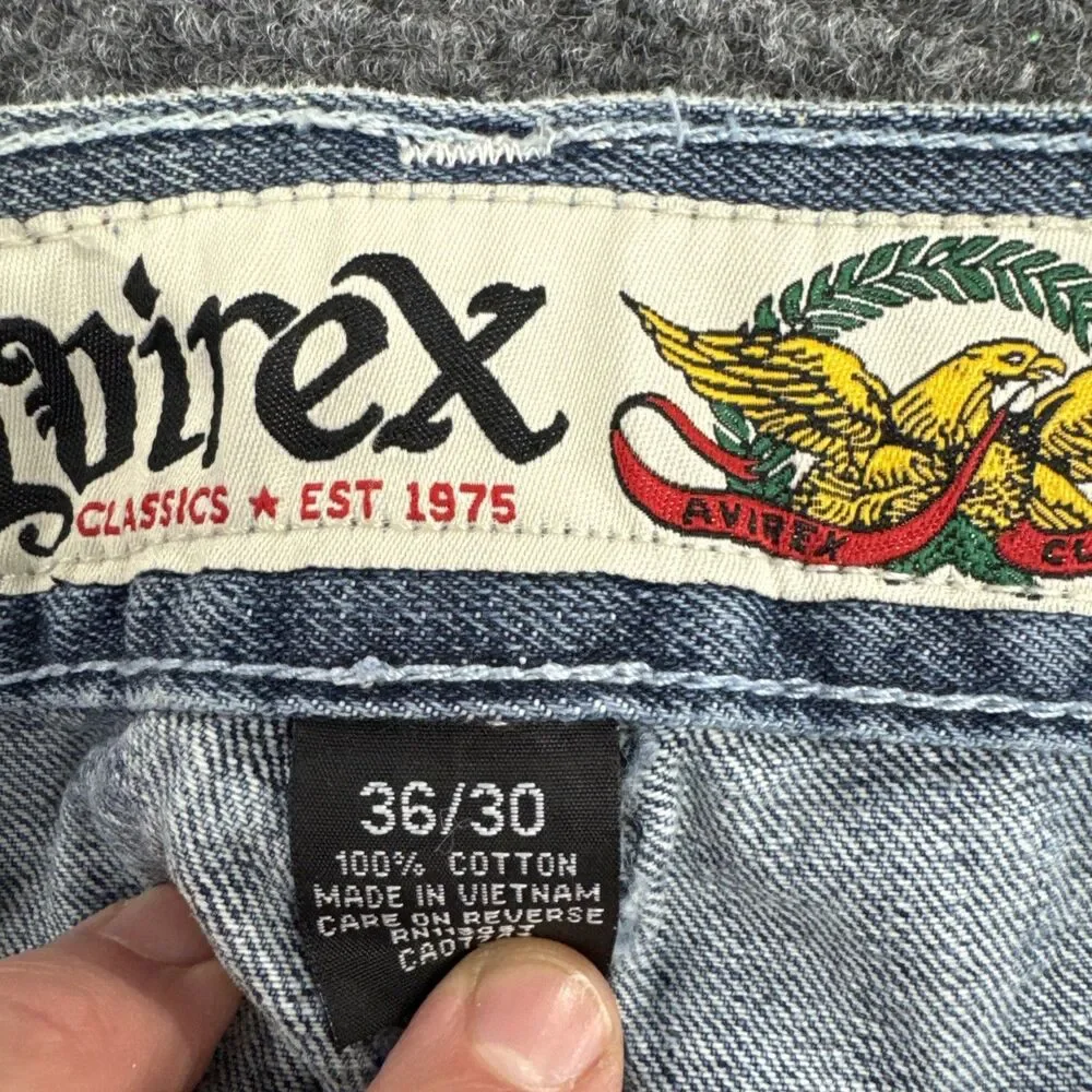 Avirex Classics Jeans Mens 36x30 Baggy Wide Leg Light Wash Y2K Hip Hop Vintage
